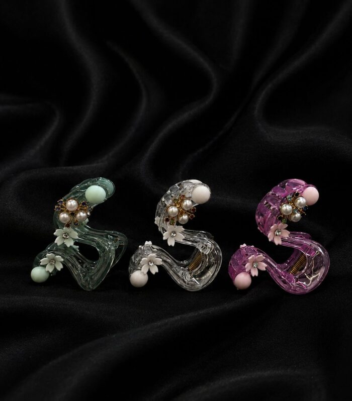Floral Pearl Hair Claw Clips Combo Set